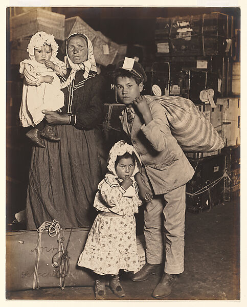 Italian Family Seeking Lost Luggage, Ellis Island, Lewis Hine (American, 1874–1940), Gelatin silver print 
