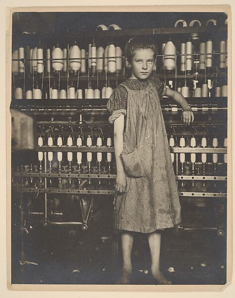 Addie Card, 12 years. Spinner in North Pownal Cotton Mill. Girls in mill say she is ten years. She admitted to me she was twelve; that she started during school vacation and now would "stay". Location: Vermont, Lewis Hine (American, 1874–1940), Gelatin silver print 