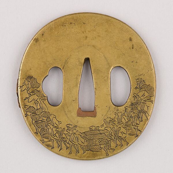 Sword Guard (Tsuba), Copper-silver alloy (shibuichi), gold, copper, Japanese