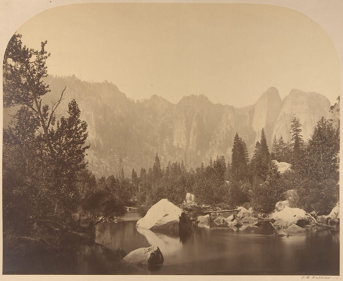 Cathedral Rock, Down the Valley, Carleton E. Watkins (American, 1829–1916), Albumen silver print from glass negative 