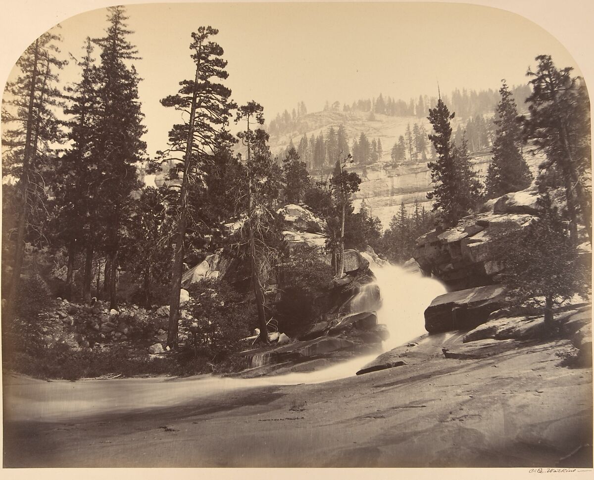 Cascade, Nevada Fall on Left,  View above Vernal Fall, Carleton E. Watkins (American, 1829–1916), Albumen silver print from glass negative 
