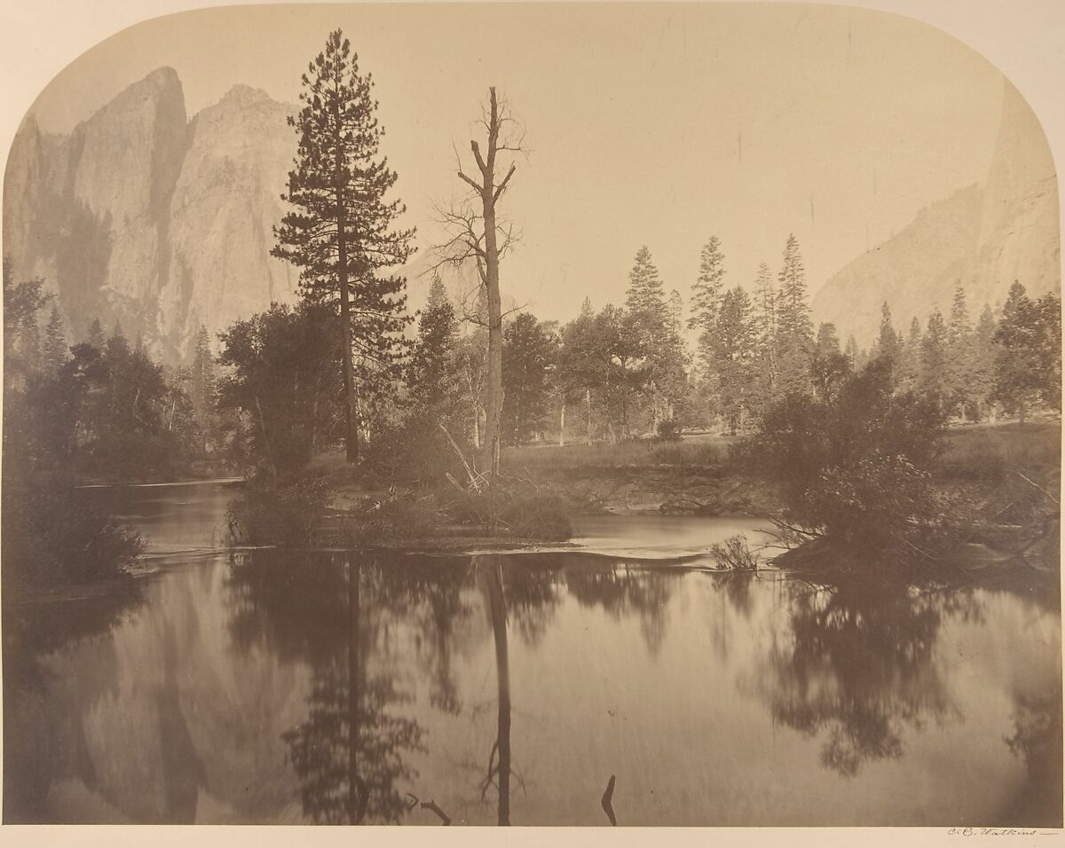 River View Down Valley, Cathedral Rock on Left, Carleton E. Watkins (American, 1829–1916), Albumen silver print from glass negative 