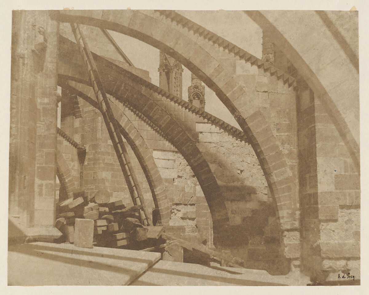 Paris, cathédrale Notre-Dame, les arcs-boutants, Henri-Jean-Louis Le Secq (French, Paris 1818–1882 Paris), Salted paper print from paper negative 