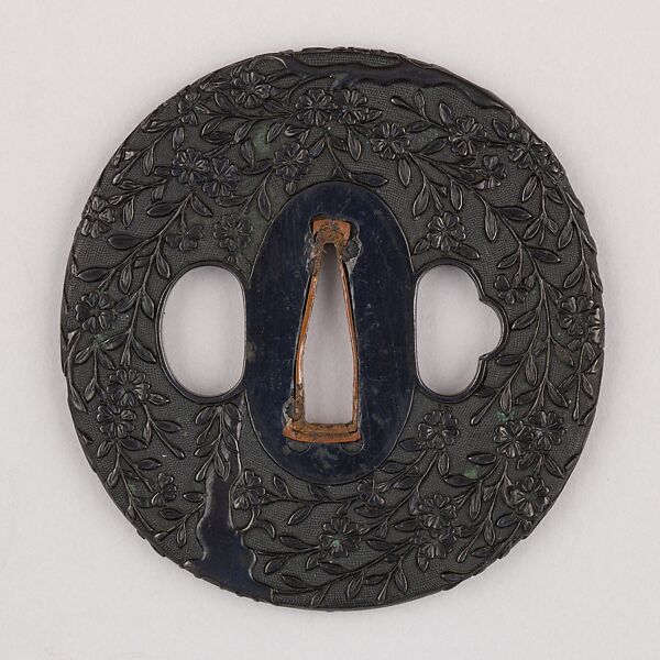 Sword Guard (Tsuba), Copper-gold alloy (shakudō), copper, Japanese