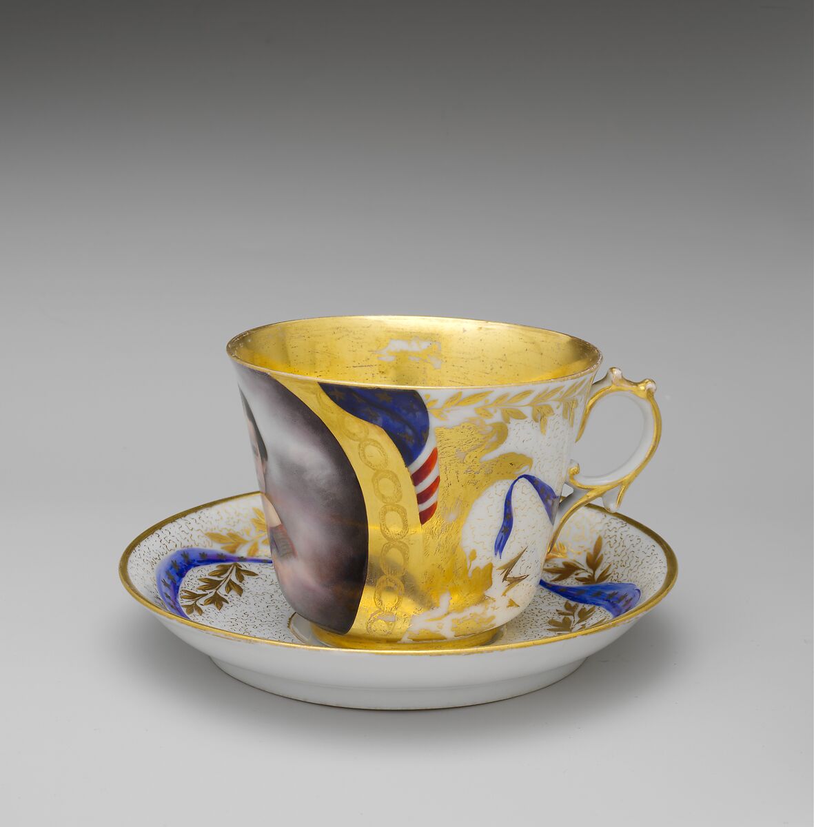 Cup and Saucer, Rudolph T. Lux (b. Germany, 1815–1868), Porcelain, American 