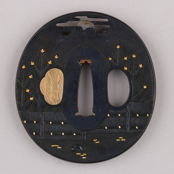 Sword Guard (Tsuba), Copper-gold alloy (shakudō), gold, silver, copper, Japanese