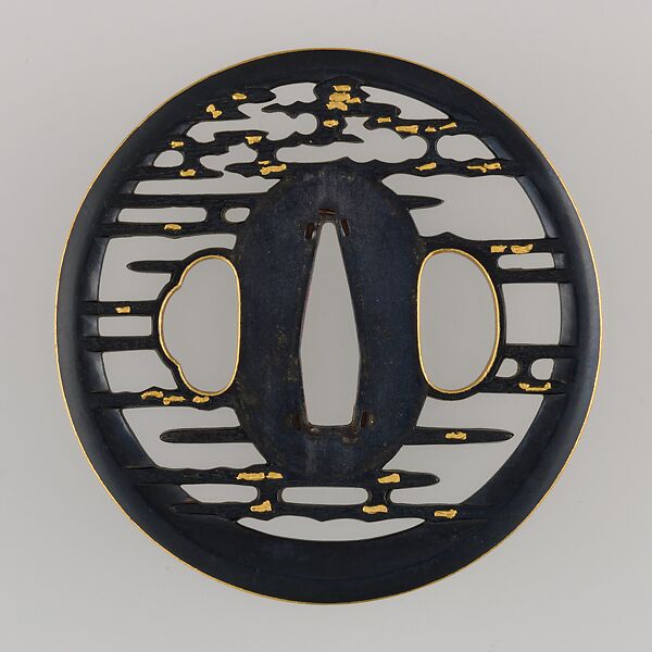 Sword Guard (Tsuba), Copper-gold alloy (shakudō), gold, copper, Japanese