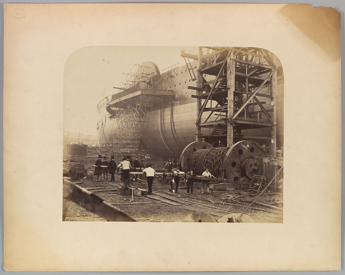 [Men at Work Beside the Launching Chains of the "Great Eastern"], Robert Howlett (British, 1831–1858), Albumen silver print from glass negative 