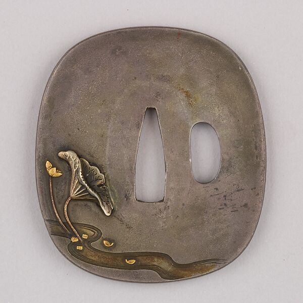 Sword Guard (Tsuba), Copper-silver alloy (shibuichi), gold, copper, Japanese