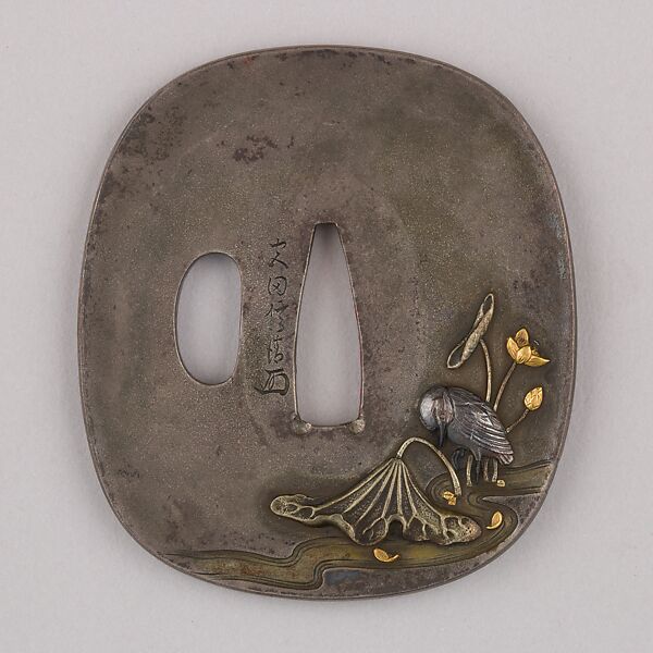 Sword Guard (Tsuba), Copper-silver alloy (shibuichi), gold, copper, Japanese 