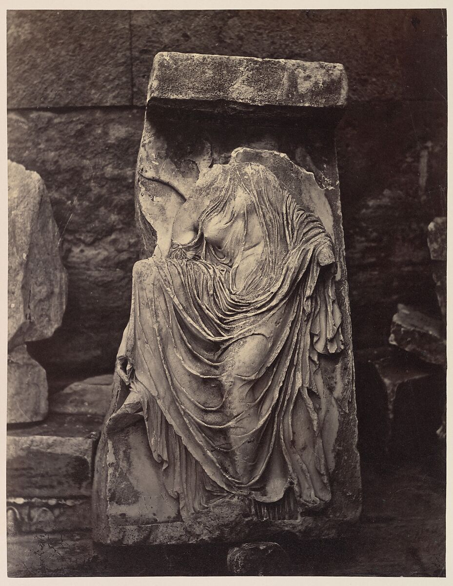 Fragment from Balustrade of the Temple of Athena Nike, Acropolis, Athens, William James Stillman (American, Schenectady, New York 1828–1901 Surrey), Albumen silver print from glass negative 