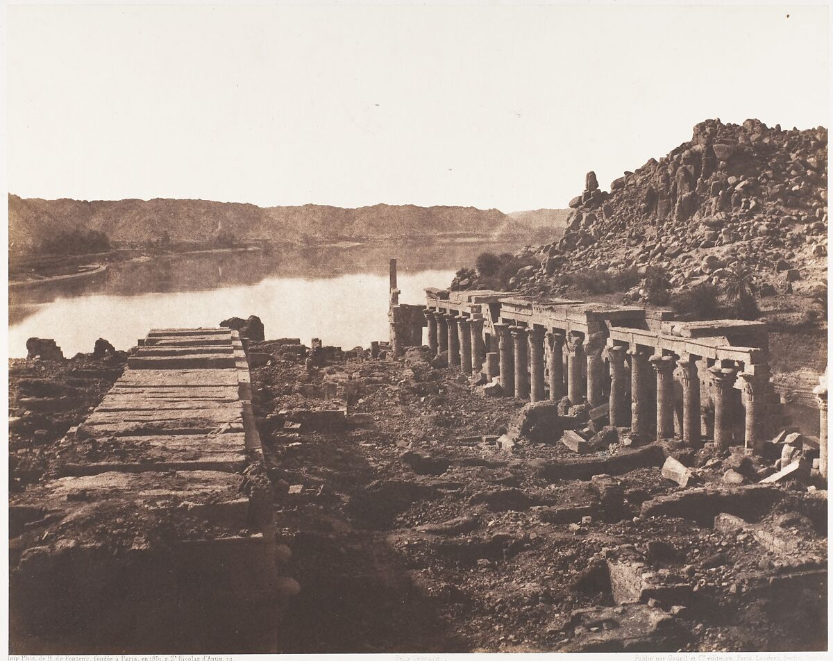 Ile de Fîleh (Philæ), Vue Génèrale Prise du Point I, Sur La Plateforme du Pylône, Félix Teynard (French, 1817–1892), Salted paper print from paper negative 