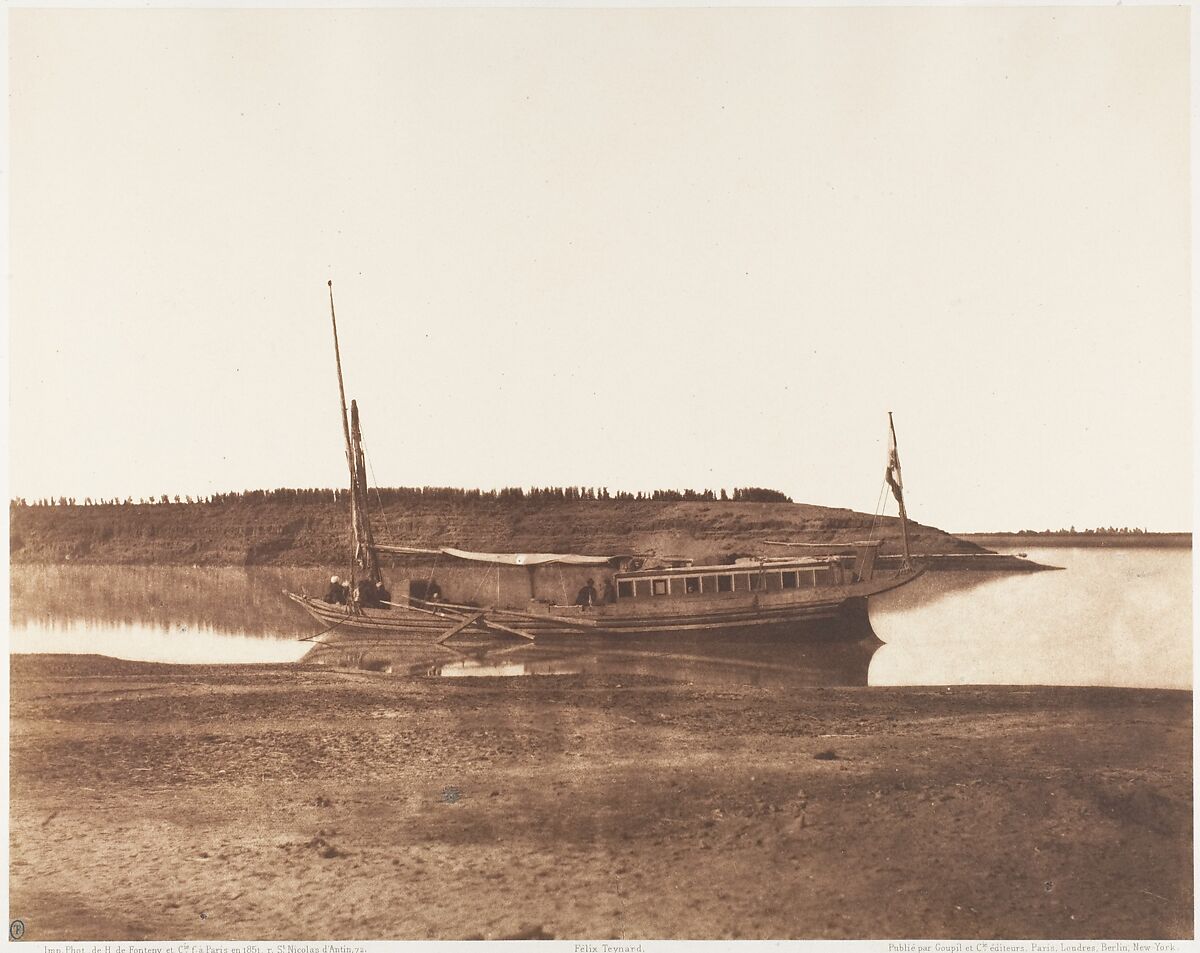 Louksor, Petit Bras du Nil - Barque de Voyageurs, Félix Teynard (French, 1817–1892), Salted paper print from paper negative 