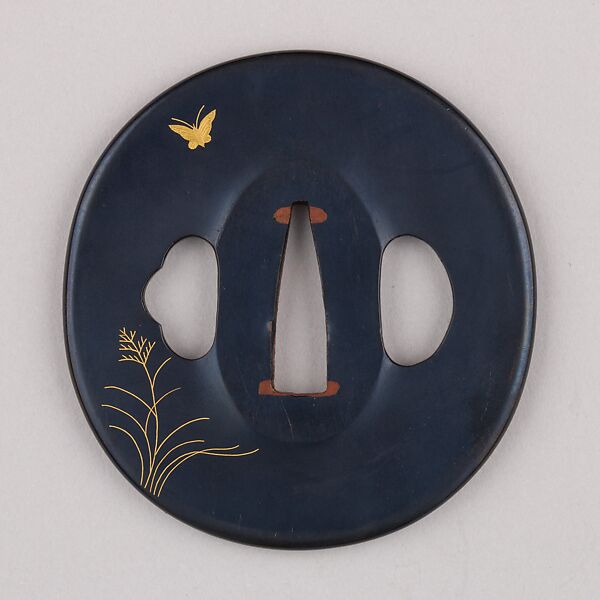 Sword Guard (Tsuba), Copper-gold alloy (shakudō), gold, copper, Japanese