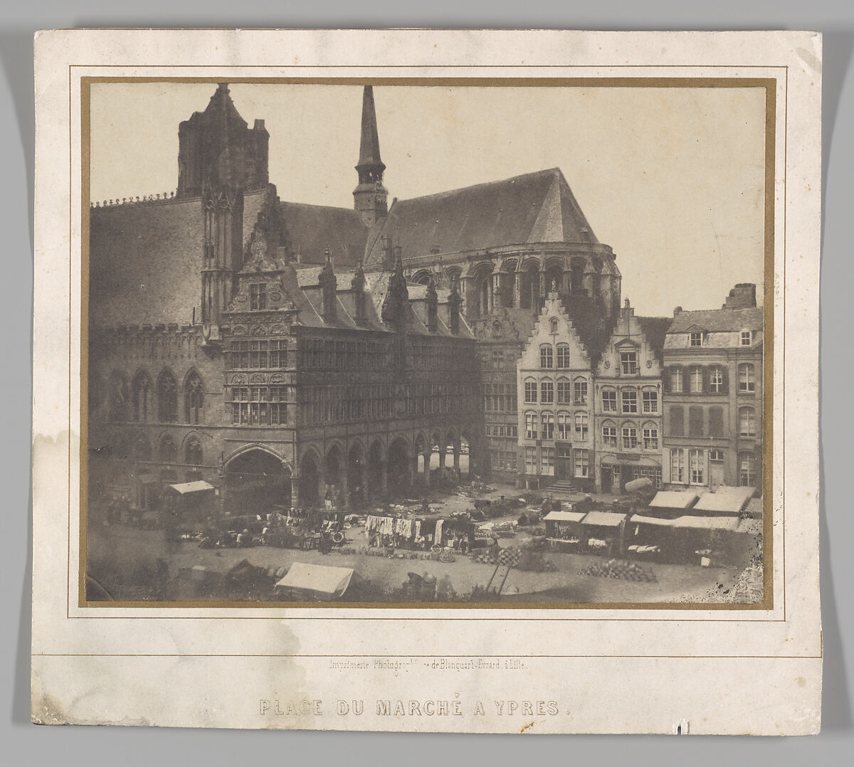 Place du Marché à Ypres, Imprimerie photographique de Blanquart-Évrard, à Lille (French, active 1851–55), Salted paper print from paper negative 