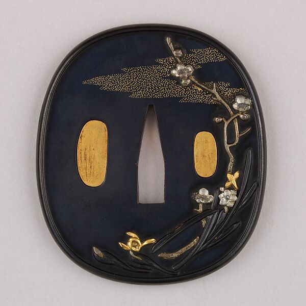 Sword Guard (Tsuba), Copper-gold alloy (shakudō), copper-silver alloy (shibuichi), gold, silver, copper, Japanese 