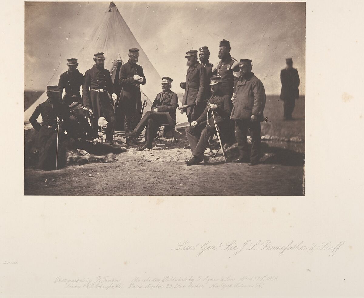 Lieutenant General Sir J. L. Pennefather and Staff, Roger Fenton (British, 1819–1869), Salted paper print from glass negative 