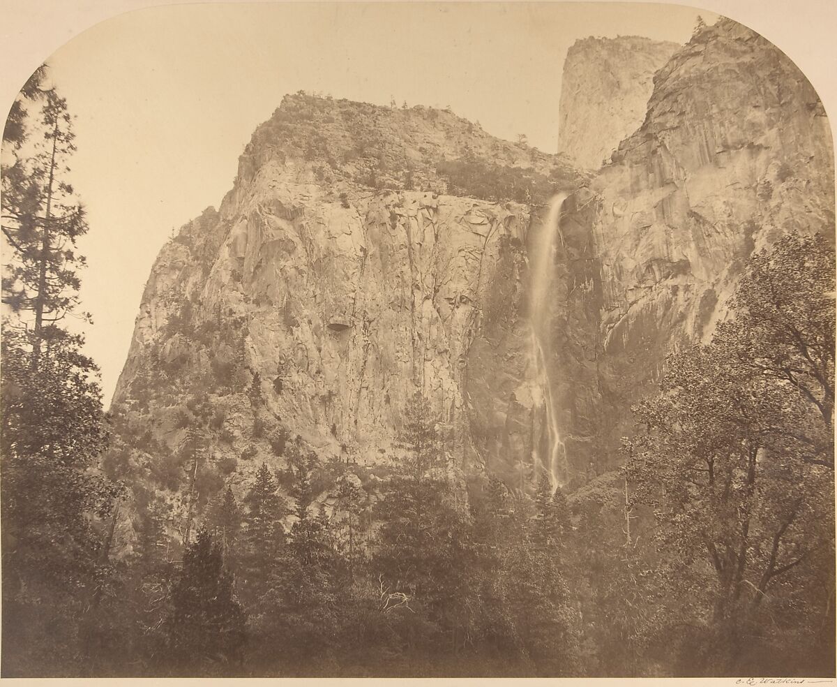 Pohono, Bridal Veil, 900 Feet, Yosemite, Carleton E. Watkins (American, 1829–1916), Albumen silver print from glass negative 