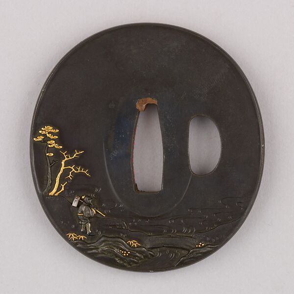 Sword Guard (Tsuba), Copper-silver alloy (shibuichi), gold, copper, Japanese