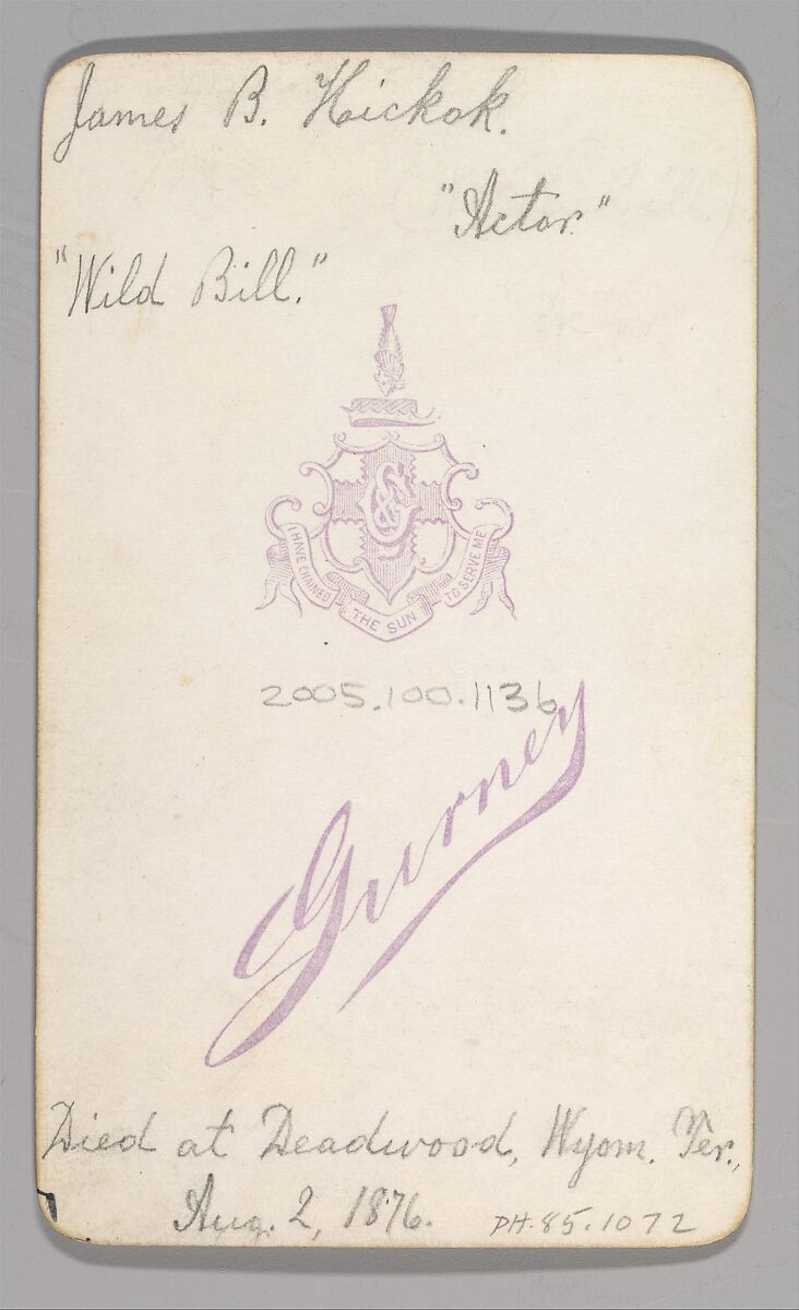 James B. "Wild Bill" Hickock, Jeremiah Gurney (American, 1812–1895 Coxsackie, New York), Albumen silver print from glass negative