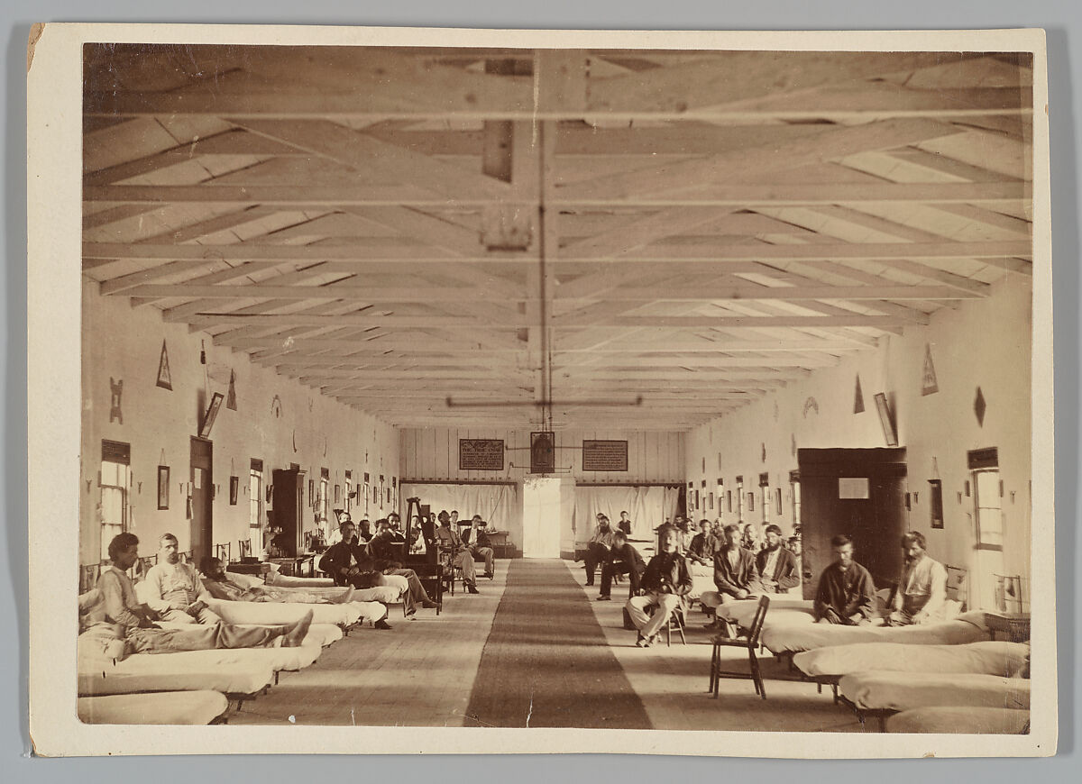 Armory Square Hospital, Interior of Ward K, Attributed to Alexander Gardner (American, Glasgow, Scotland 1821–1882 Washington, D.C.), Albumen silver print from glass negative 