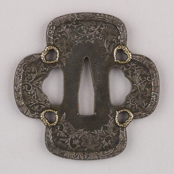 Sword Guard (Tsuba), Copper-silver alloy (shibuichi), silver, gold, copper, Japanese