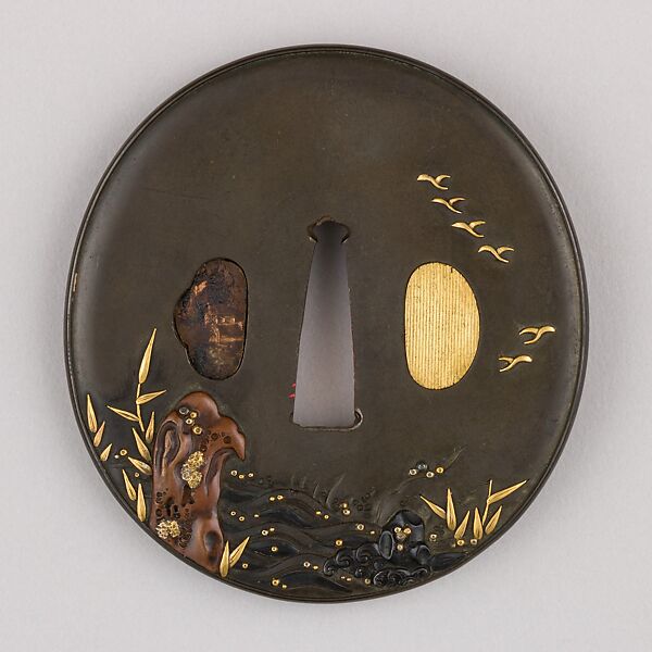Sword Guard (Tsuba), Copper-silver alloy (shibuichi), gold, copper-gold alloy (possibly shakudō), copper, Japanese