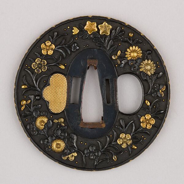 Sword Guard (Tsuba), Possibly copper, gold, copper-gold alloy (shakudō), copper-silver alloy (possibly shibuichi), Japanese