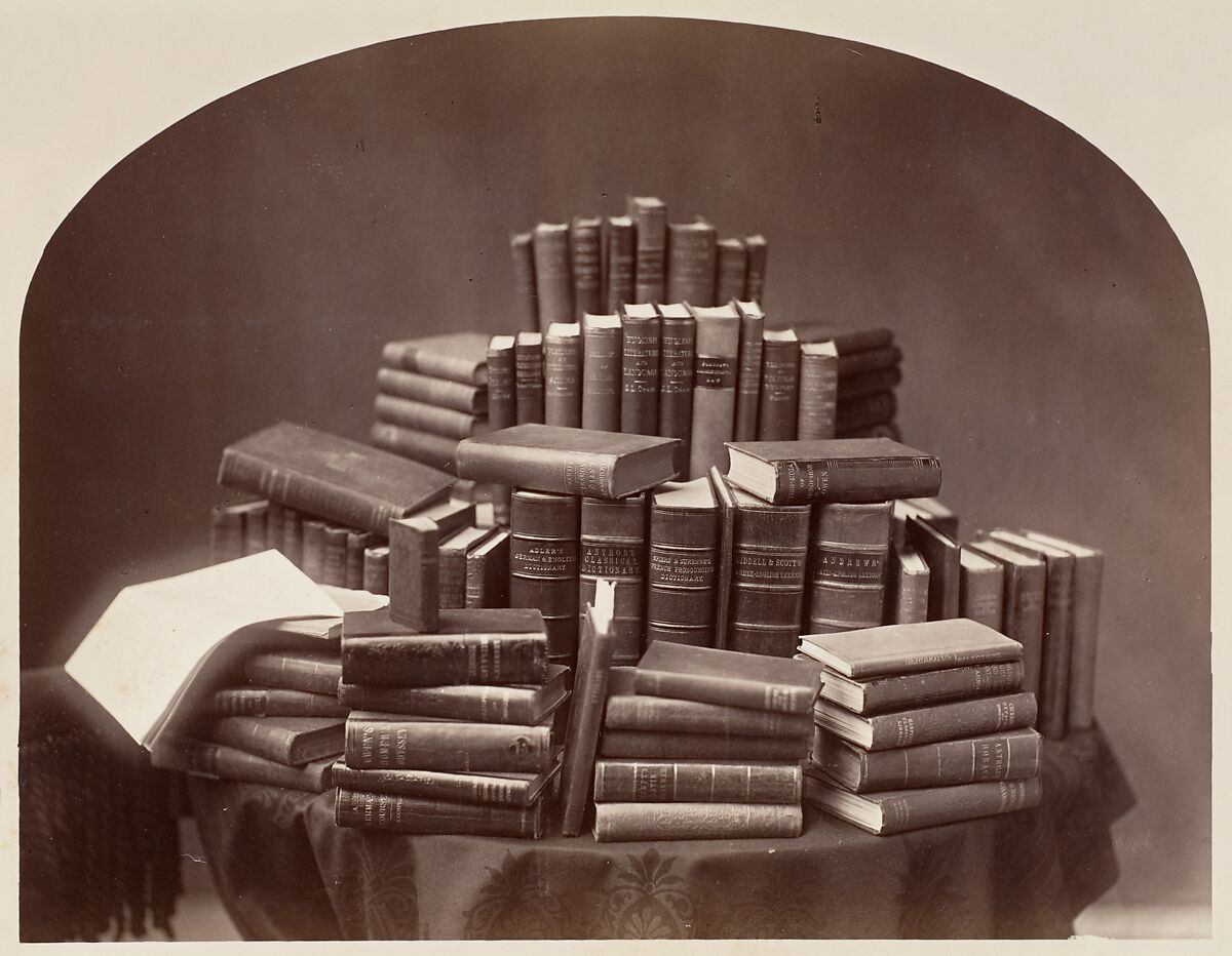 [Still Life with Books], Attributed to William Notman (Canadian (born Scotland), 1826–1891), Albumen silver print from glass negative 