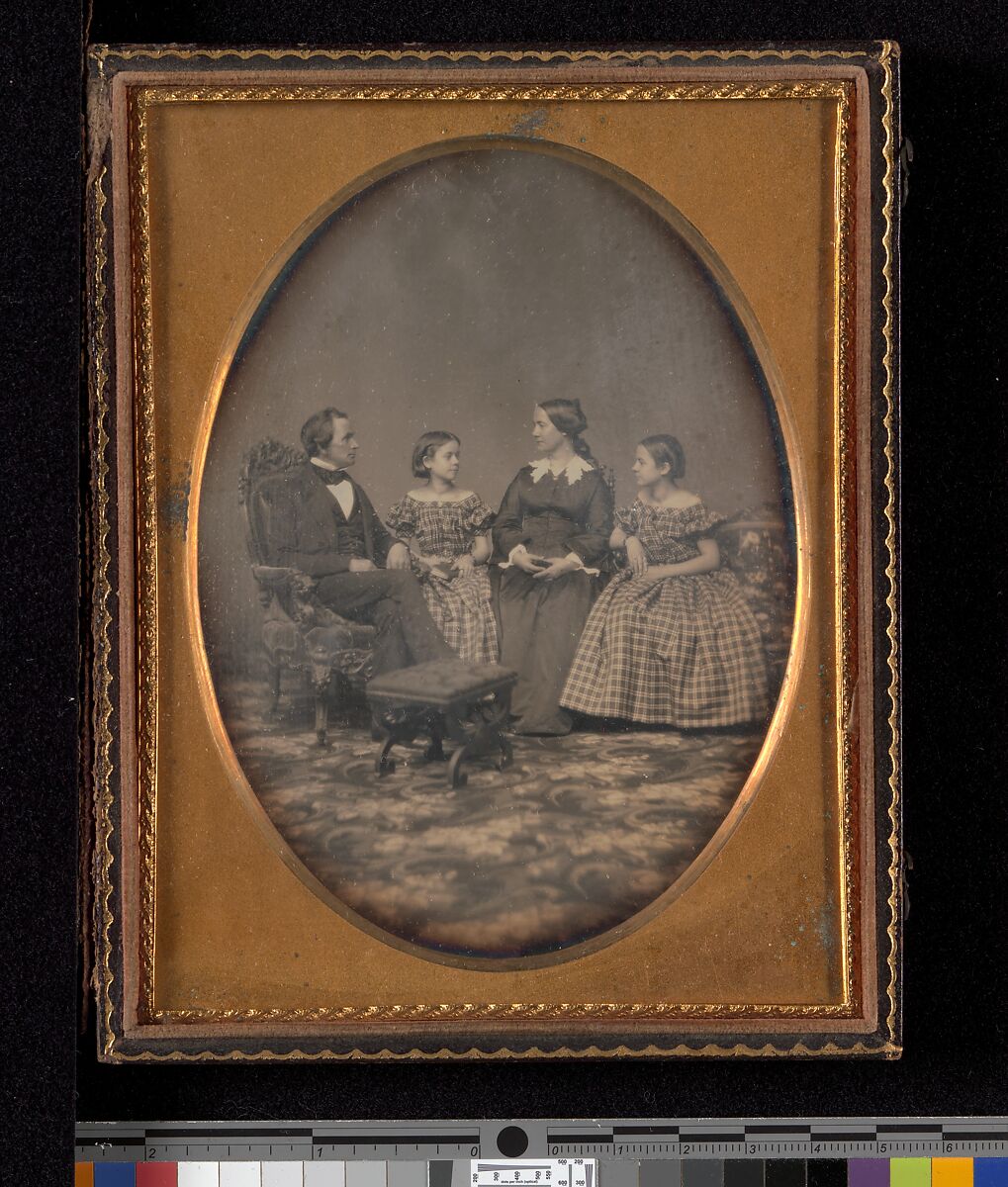 [Self-Portrait with Wife and Two Daughters], John Adams Whipple (American, Cambridge, Massachusetts 1822–1891 Grafton, Massachusetts), Daguerreotype 