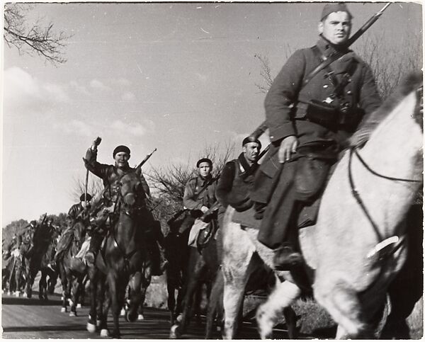 [Soldiers on Horseback, International Brigade, Spain], Robert Capa (American (born Hungary), Budapest 1913–1954 Thai Binh), Gelatin silver print 