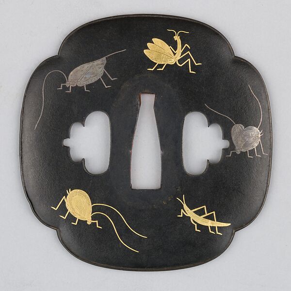 Sword Guard (Tsuba), Copper-gold alloy (shakudō), gold, silver, copper, Japanese