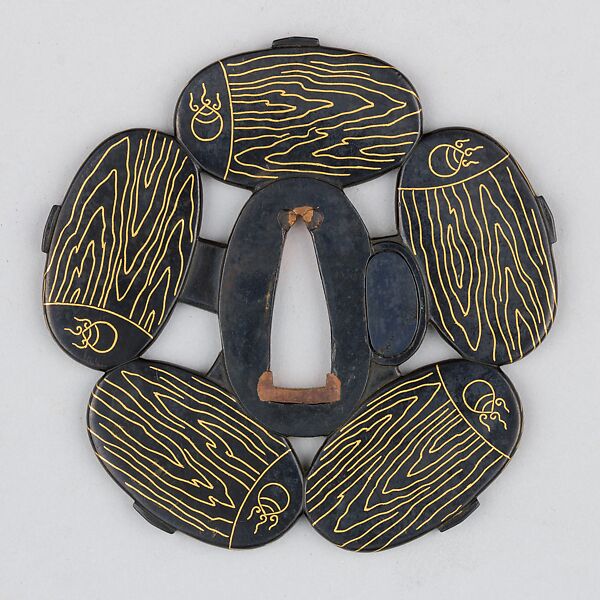 Sword Guard (Tsuba), Copper-gold alloy (shakudō), gold, copper, Japanese