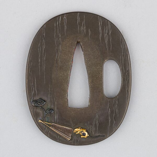 Sword Guard (Tsuba), Copper-silver alloy (shibuichi), gold, copper, Japanese