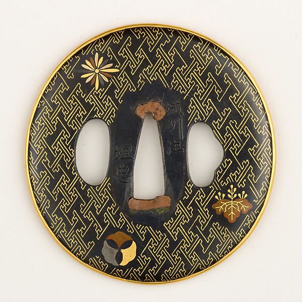 Sword Guard (Tsuba), Copper-silver alloy (shibuichi), gold, silver, copper, Japanese 