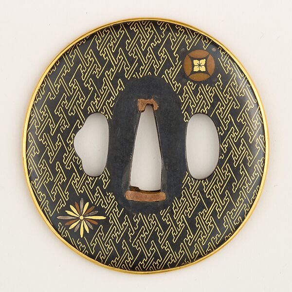 Sword Guard (Tsuba), Copper-silver alloy (shibuichi), gold, silver, copper, Japanese