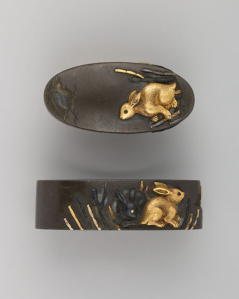 Sword-Hilt Collar and Pommel (Fuchigashira), Copper-silver alloy (shibuichi), gold, copper-gold alloy (shakudō), Japanese