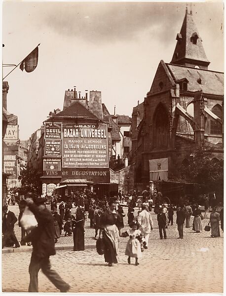 Small Market in Front of the Church in Place Saint-Médard, Eugène Atget (French, Libourne 1857–1927 Paris), Gelatin silver print from glass negative 