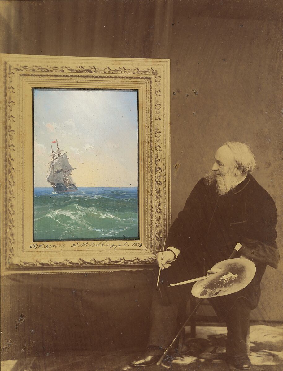 [Ivan Konstantinovich Aivazovsky (Hovhannes Aivazian)], Babaev Studio (active Feodosia, 1890s), Albumen silver print from glass negative with inset oil painting 