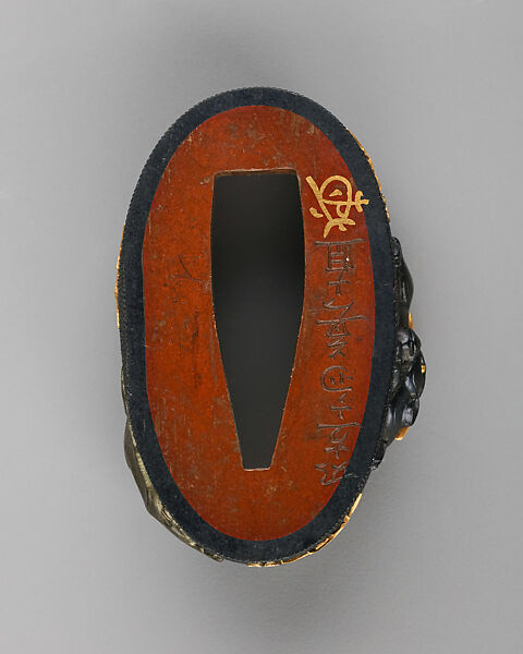 Sword-Hilt Collar and Pommel (Fuchigashira), Copper-gold alloy (shakudō), gold, Japanese