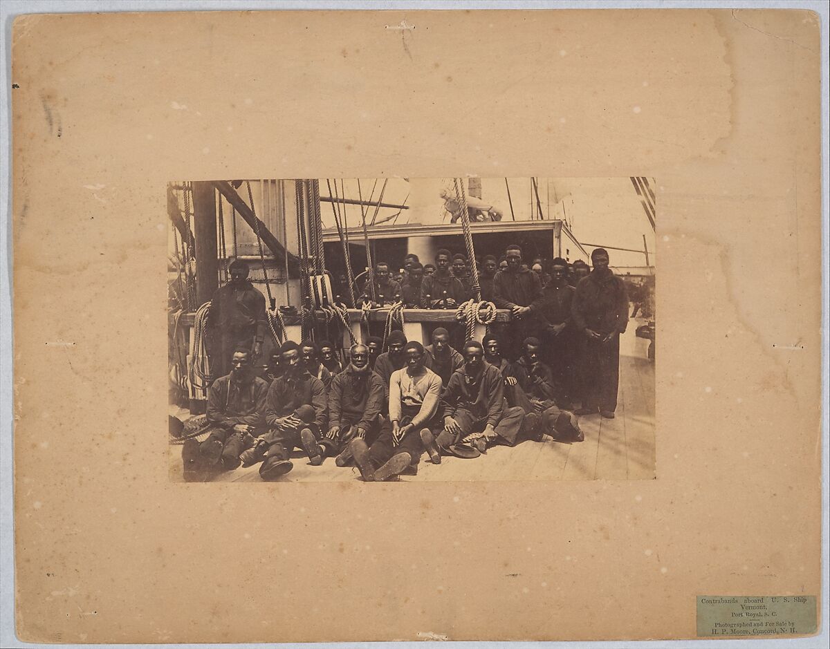 Contrabands Aboard U.S. Ship Vermont, Port Royal, South Carolina, Henry P. Moore (American, 1833–1911), Albumen silver print from glass negative 