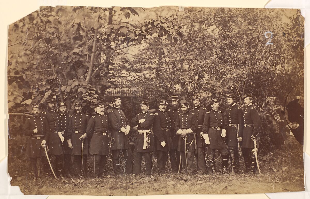 General McClellan and Staff, Attributed to Alexander Gardner (American, Glasgow, Scotland 1821–1882 Washington, D.C.), Albumen silver print from glass negative 