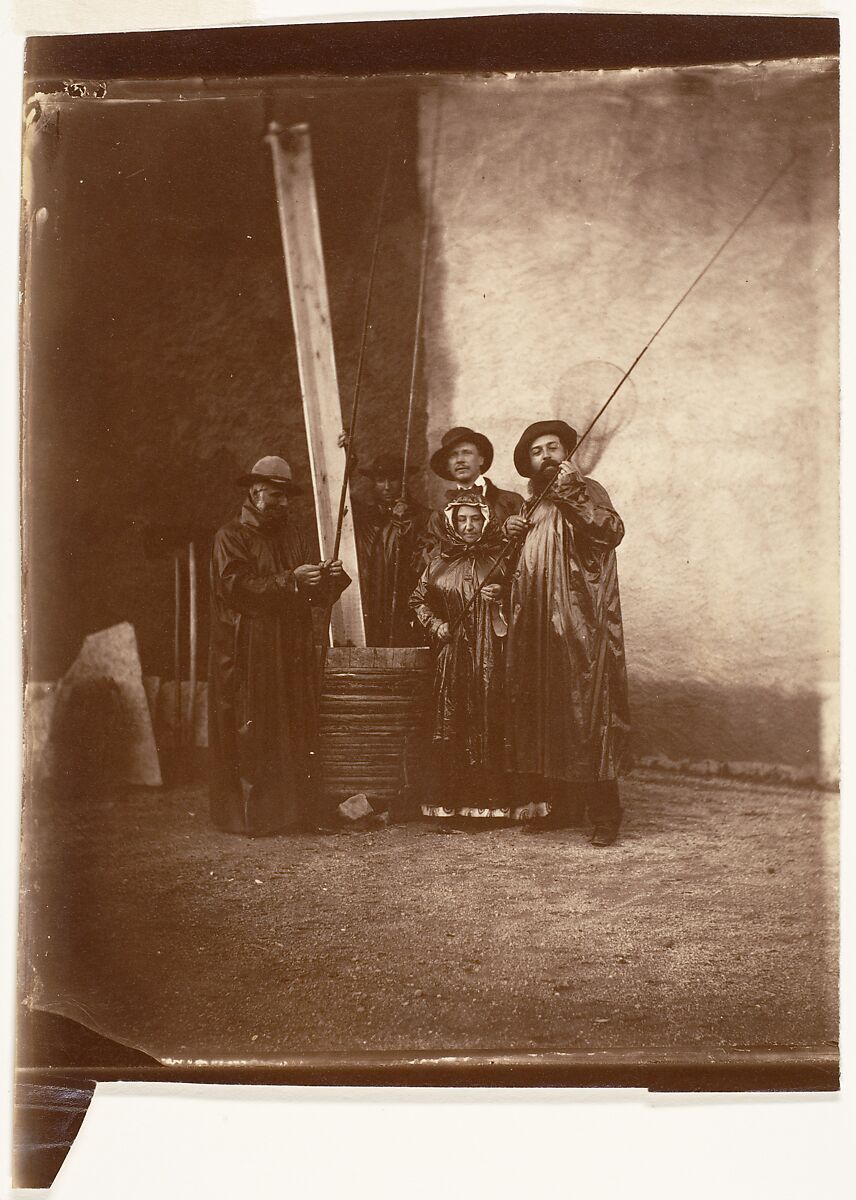[The Artist, His Mother, and Friends in Fishing Garb], Olympe Aguado de las Marismas (French, Paris 1827–1894 Compiegne), Albumen silver print from glass negative 