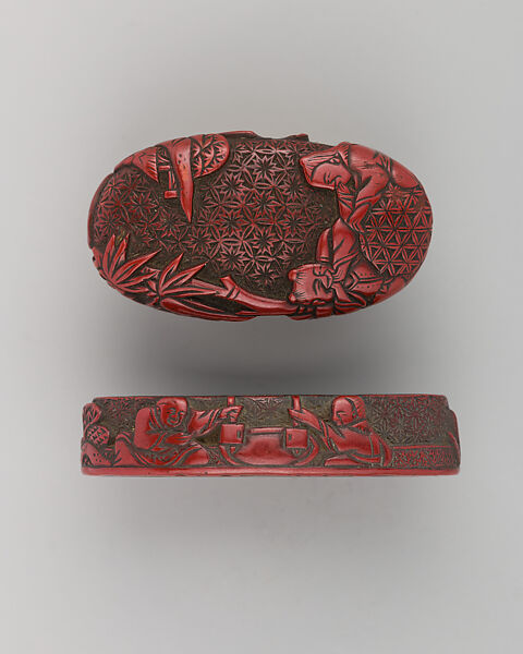 Sword-Hilt Collar and Pommel (Fuchigashira), Copper, lacquer, Japanese