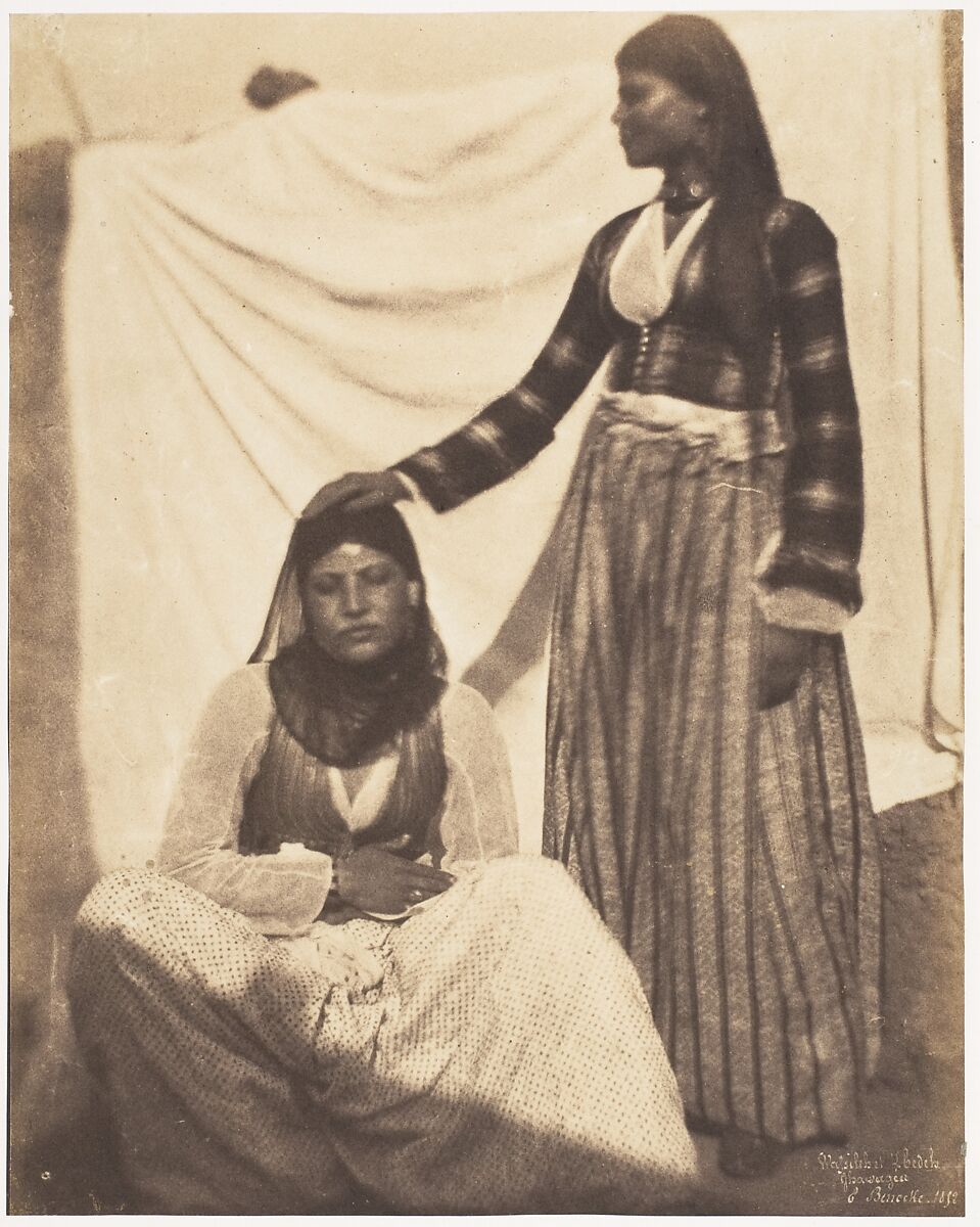 Wassileh and Lhedeh, Ghawagea, Ernest Benecke (German (born England), 1817–1894), Salted paper print from paper negative 