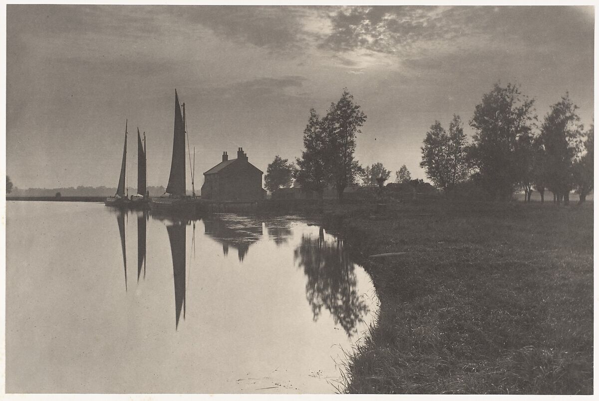 Cantley: Wherries Waiting for the Turn of the Tide, Peter Henry Emerson (British (born Cuba), 1856–1936), Platinum print from glass negative 