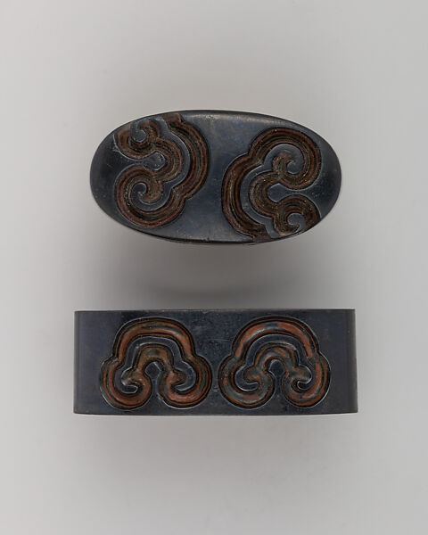 Swrod-Hilt Collar and Pommel (Fuchigashira), Copper, copper-gold alloy (shakudō), Japanese 