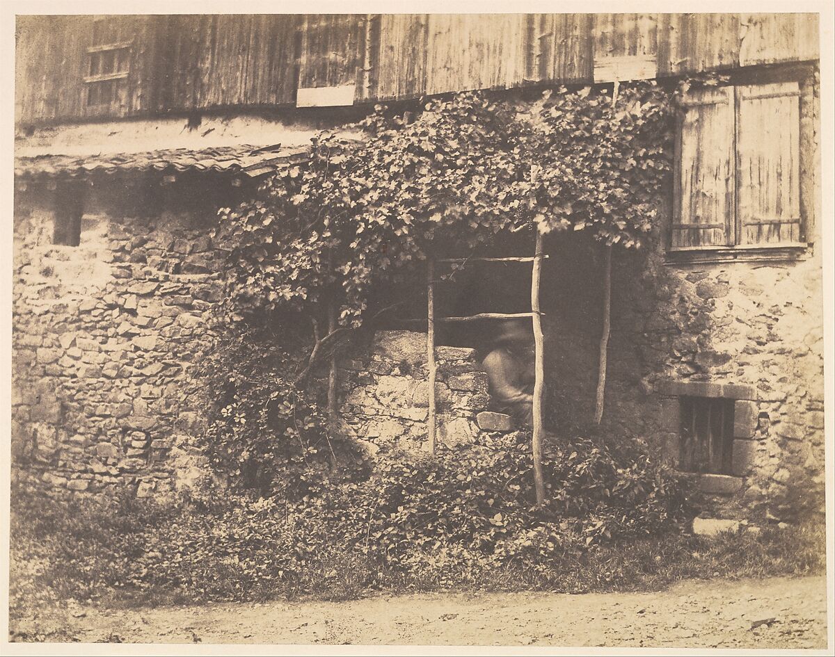 [Rustic Building with Man under Trellis], André Giroux (French, Paris 1801–1879 Paris), Salted paper print from glass negative 