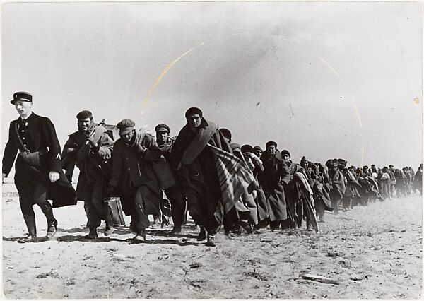 [Group of Refugees Marching on Dirt Road], Robert Capa (American (born Hungary), Budapest 1913–1954 Thai Binh), Gelatin silver print 