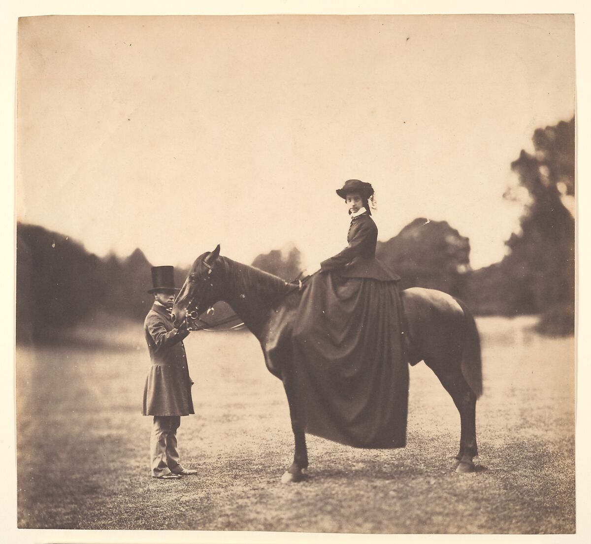 [Lady on Horseback], Roger Fenton (British, 1819–1869), Salted paper print from glass negative 